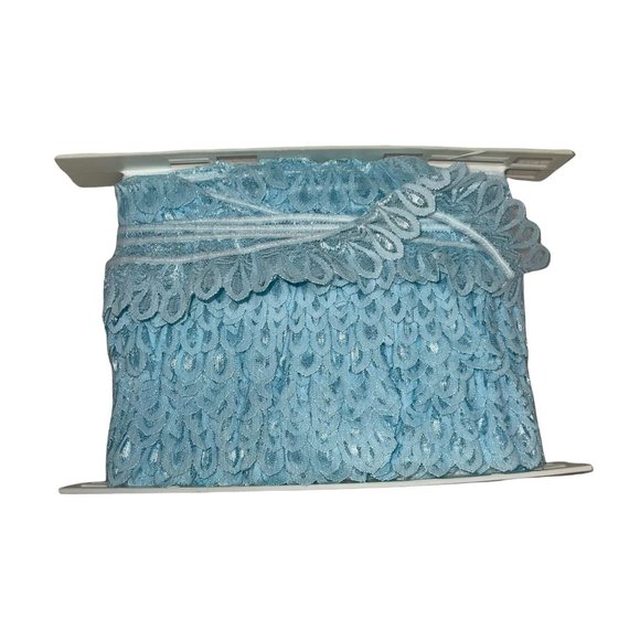 Sew Easy Vintage Pink Blue Ruffle 1.5" Lace Spool Pink Blue Made in the USA - Picture 3 of 4